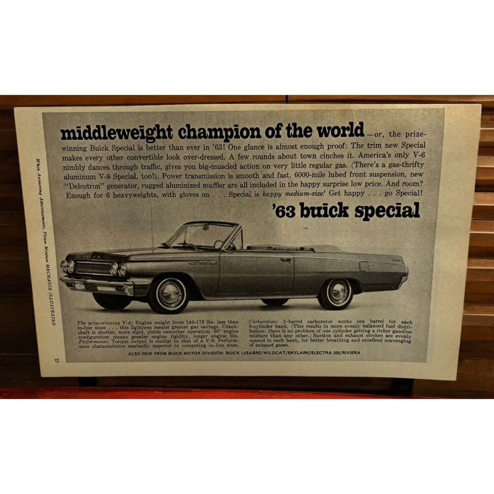 Buick Special Vintage Print Ad 1960s Convertible Auto Middleweight Champion